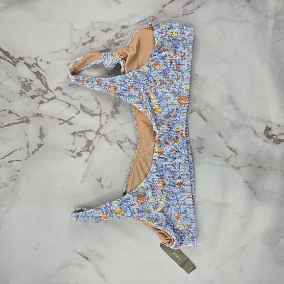 J Crew Swim Top 2X Blue Floral Scrunchie Strap Knotted Scoop Neck Bikini Padded - Picture 8 of 9